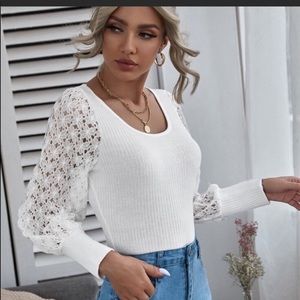 White Lace Sleeve Shirt